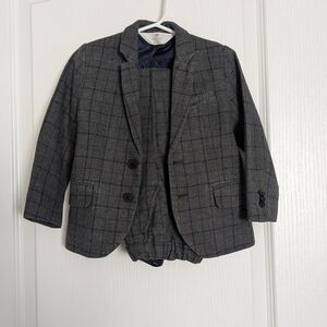 H&M Boys Cotton Gray/Navy Plaid Suit 3T